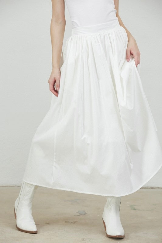 White Poplin Midi Skirt