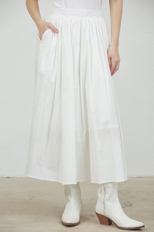 White Poplin Midi Skirt