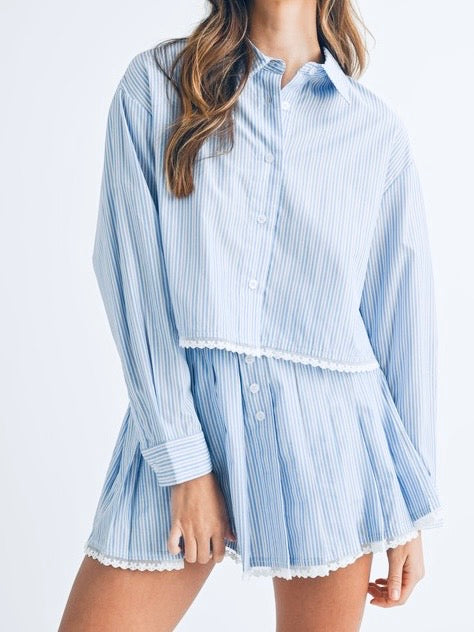 Blue Stripe Skirt Set