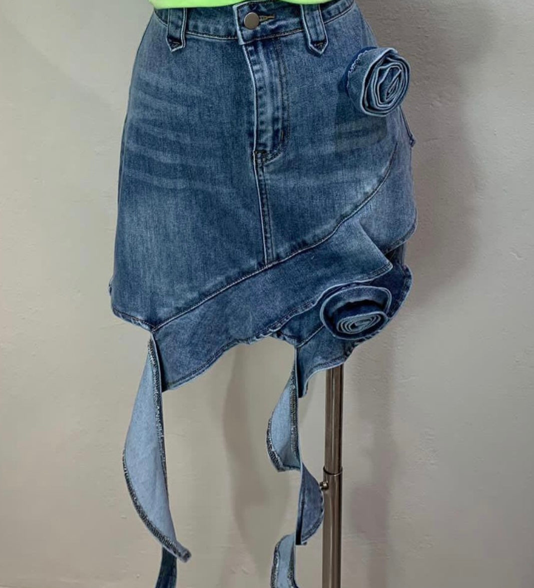 Denim Fringe Skirt