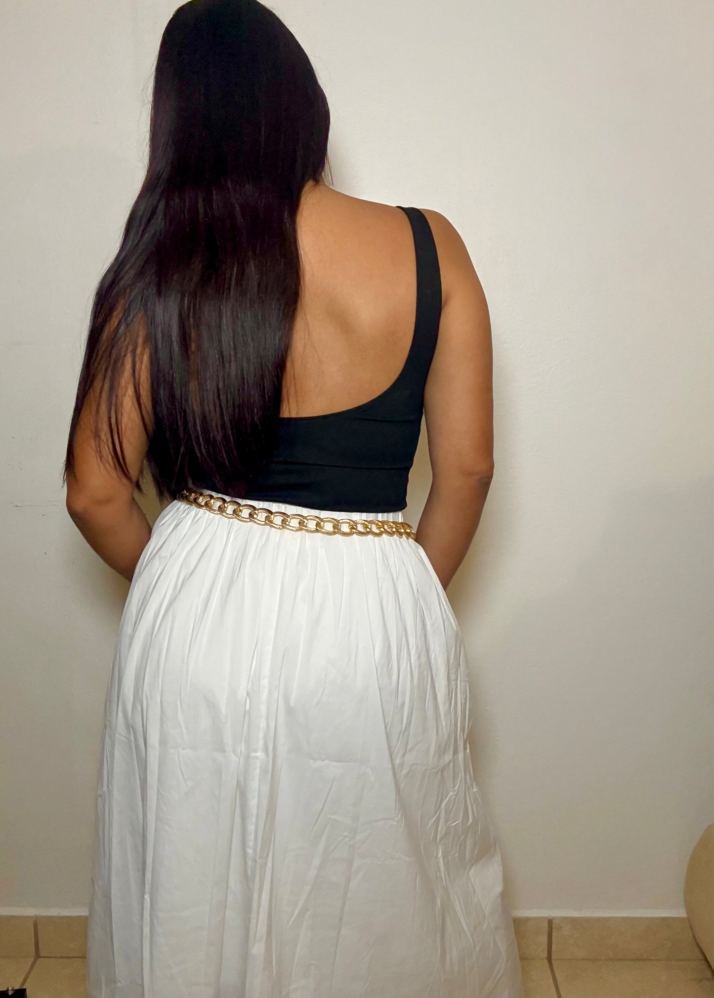 White Poplin Midi Skirt