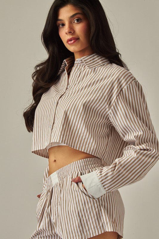 Taupe Strips Button Shirt