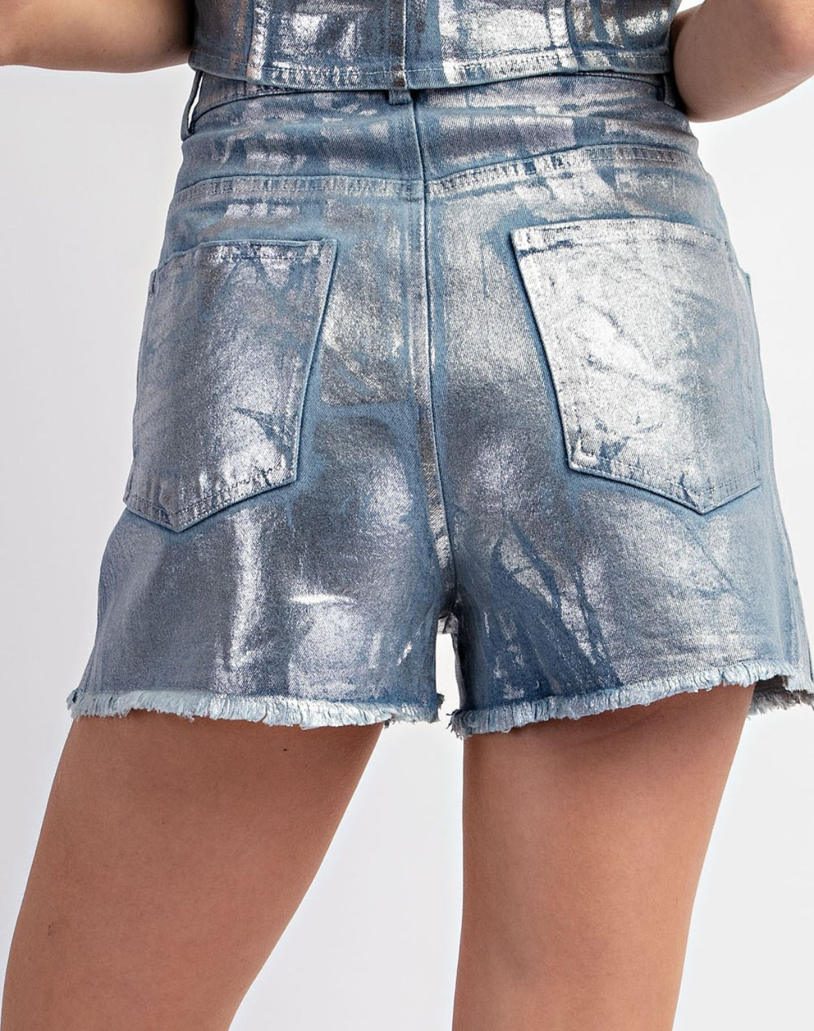 Silver Metal Denim Short