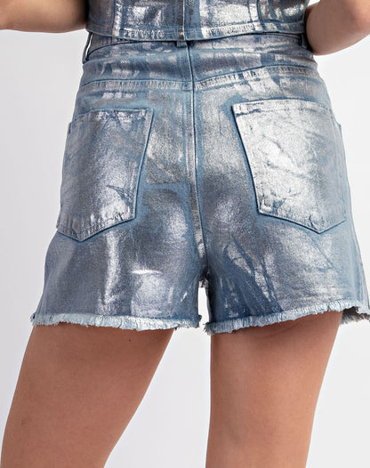 Silver Metal Denim Short