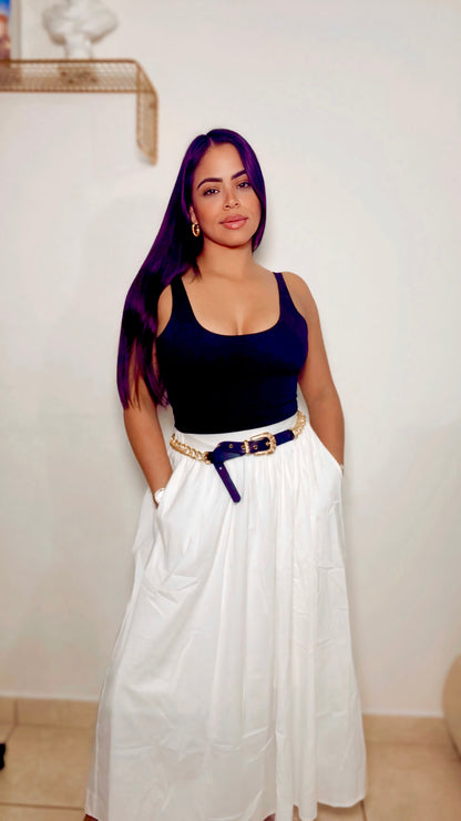 White Poplin Midi Skirt