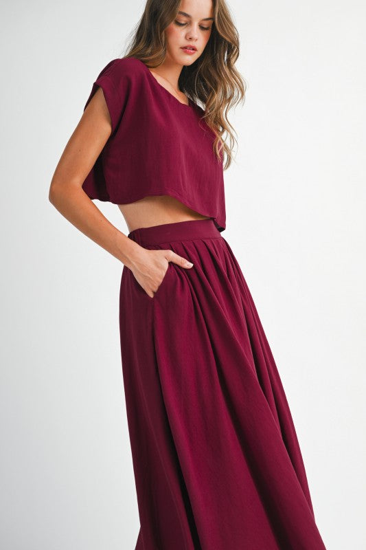 Burgundy Top & Midi Skirt Set (PRE-ORDER 08/29/25)