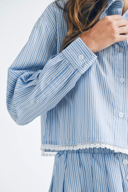 Blue Stripe Skirt Set