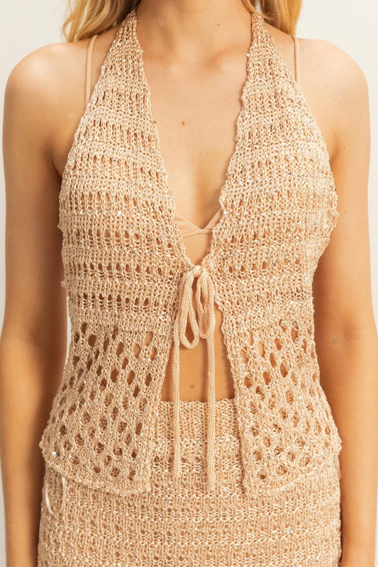 Nude Crochet Sequin Set