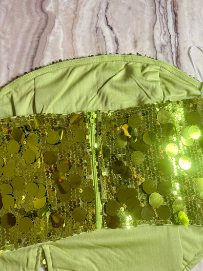 Green Sequins Asymmetric Top