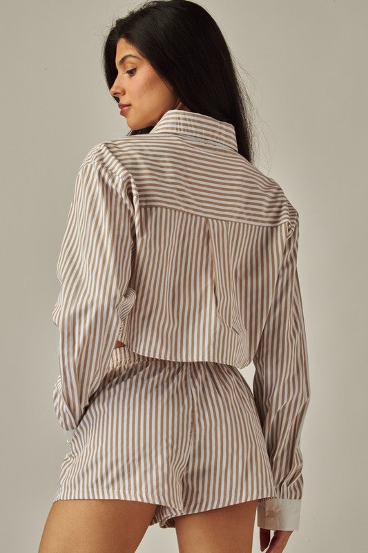 Taupe Strips Button Shirt