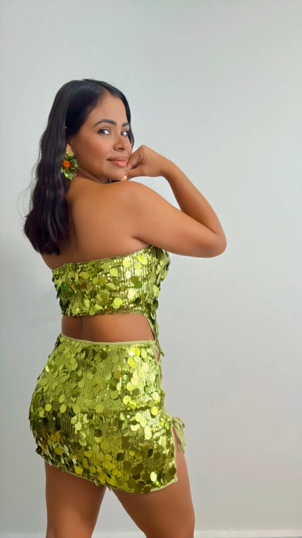 Green Sequins Asymmetric Top