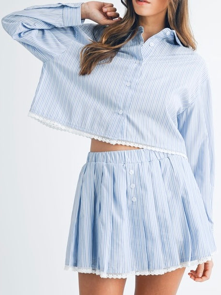 Blue Stripe Skirt Set
