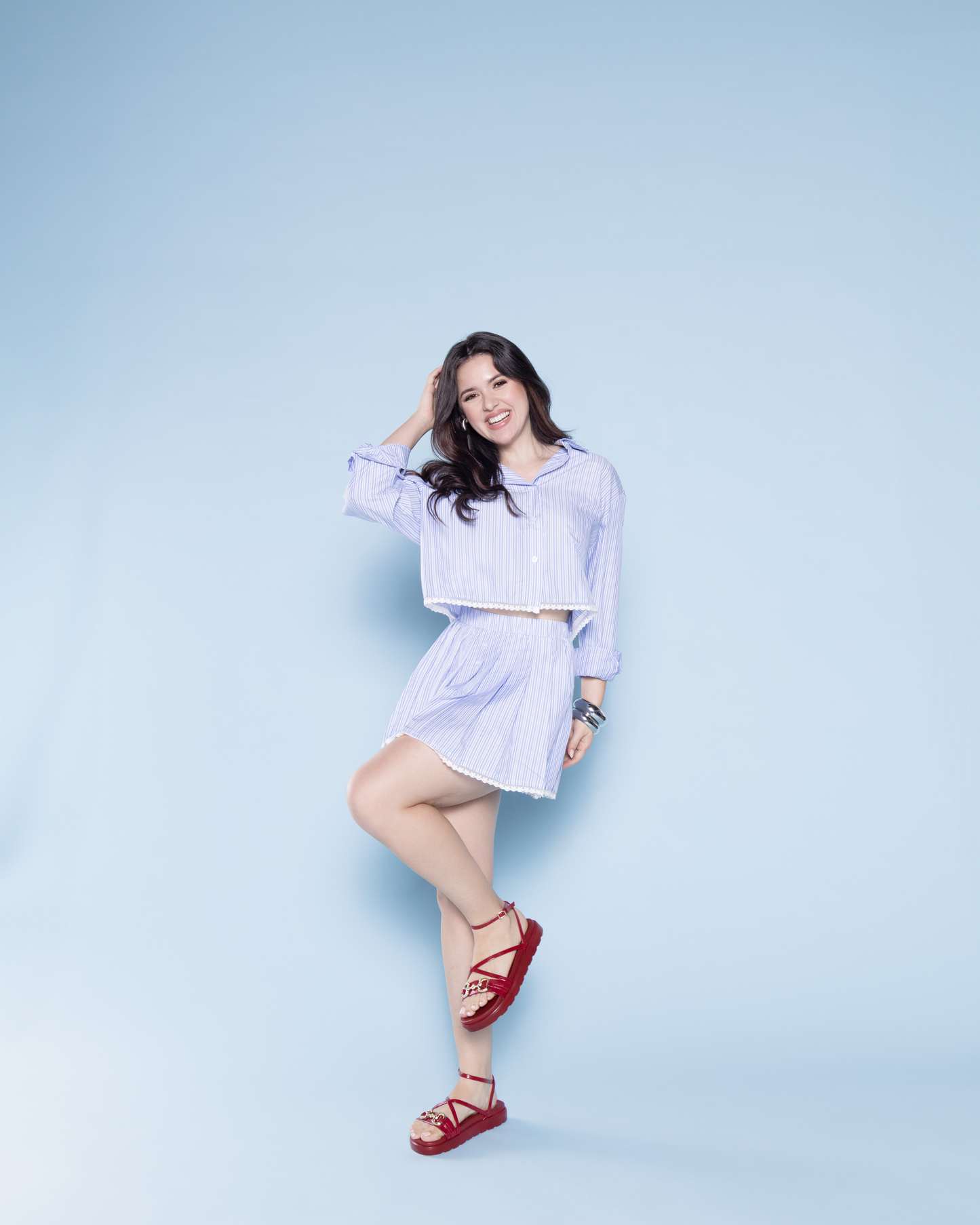 Blue Stripe Skirt Set